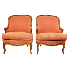 Pair of French Louis XV Style Bergères Armchairs, 19th Century
