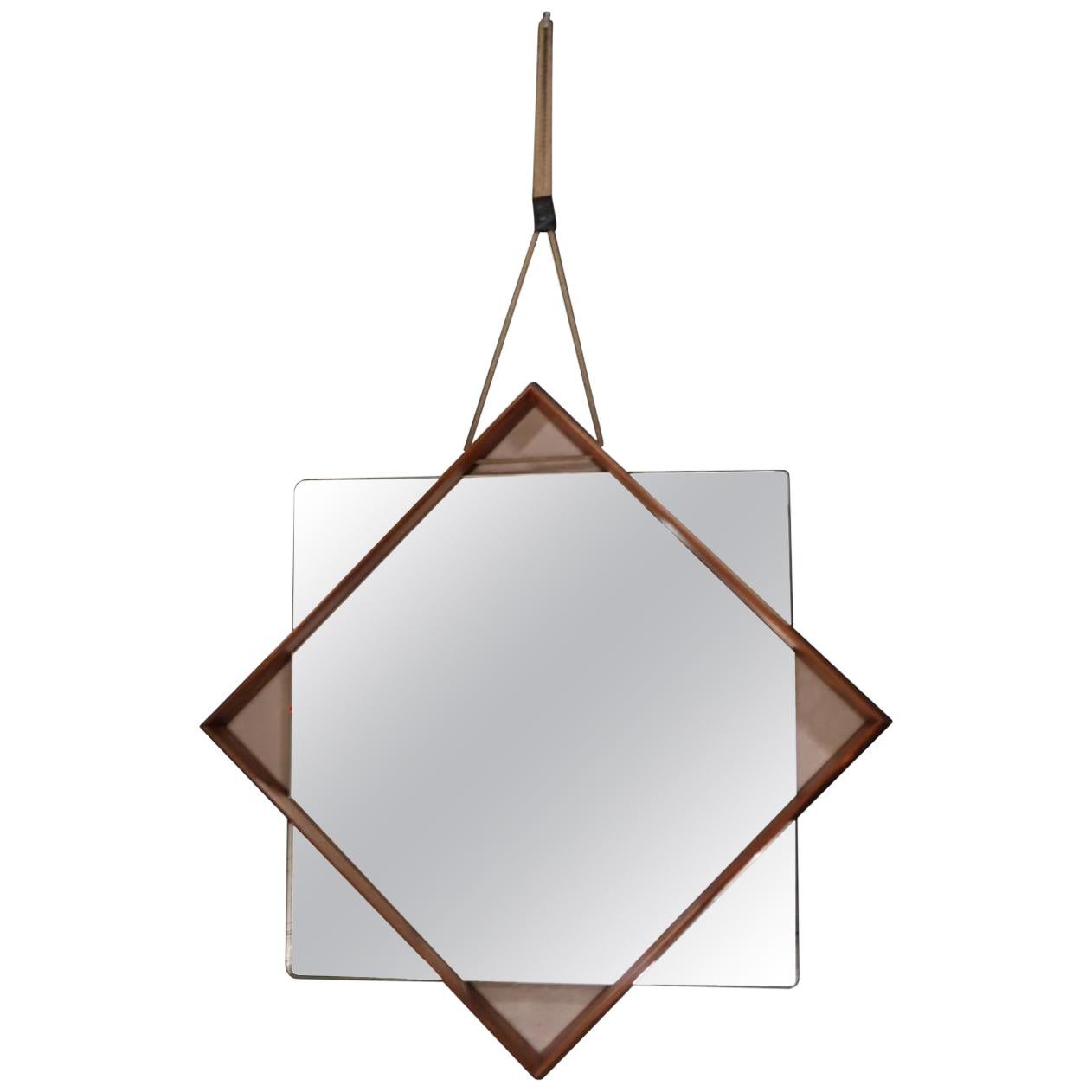 Wood and Glass Midcentury Italian Wall Mirror, 1960 For Sale