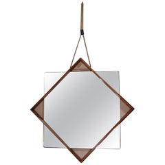 Wood and Glass Midcentury Italian Wall Mirror, 1960