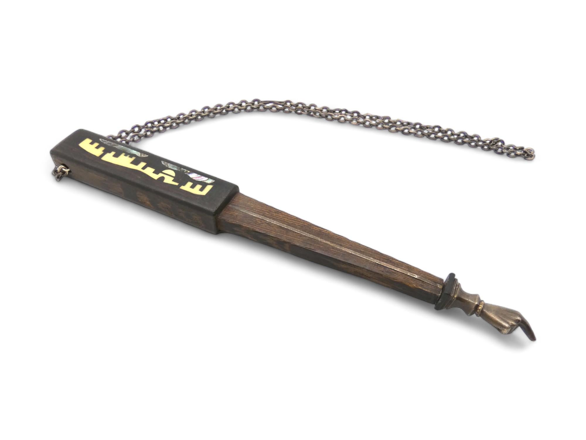 A Decorative Wood, Silver, and Mother of Pearl Torah Pointer made in Brooklyn New York, in 1990.

Judaic Torah pointers are most commonly found to be made with silver or some sort of metallic material. Interestingly only some this pointers parts of