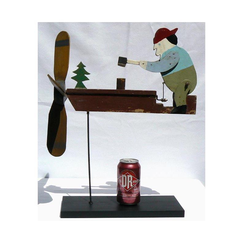 Mid-20th Century Woodchopper Whirligig Found in a Barn in New Hampshire with Nice Paint, Color For Sale