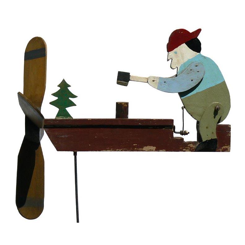 Folk Art Woodchopper Whirligig Found in a Barn in New Hampshire with Nice Paint, Color For Sale