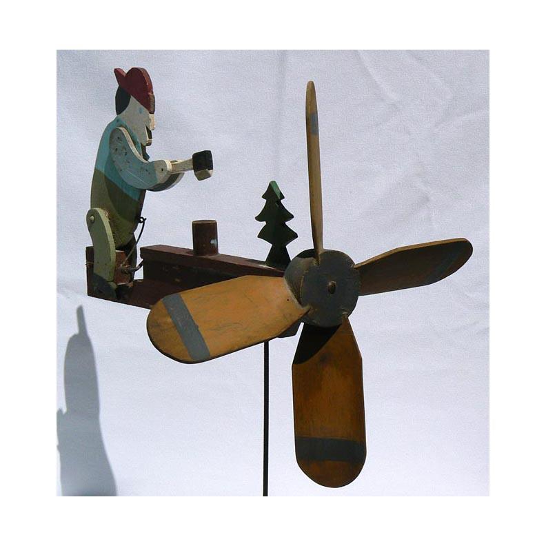 Woodchopper Whirligig Found in a Barn in New Hampshire with Nice Paint, Color In Good Condition For Sale In Fort Payne, AL