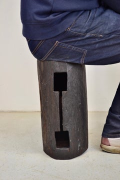 A wooden brutalist stool - France - 1950