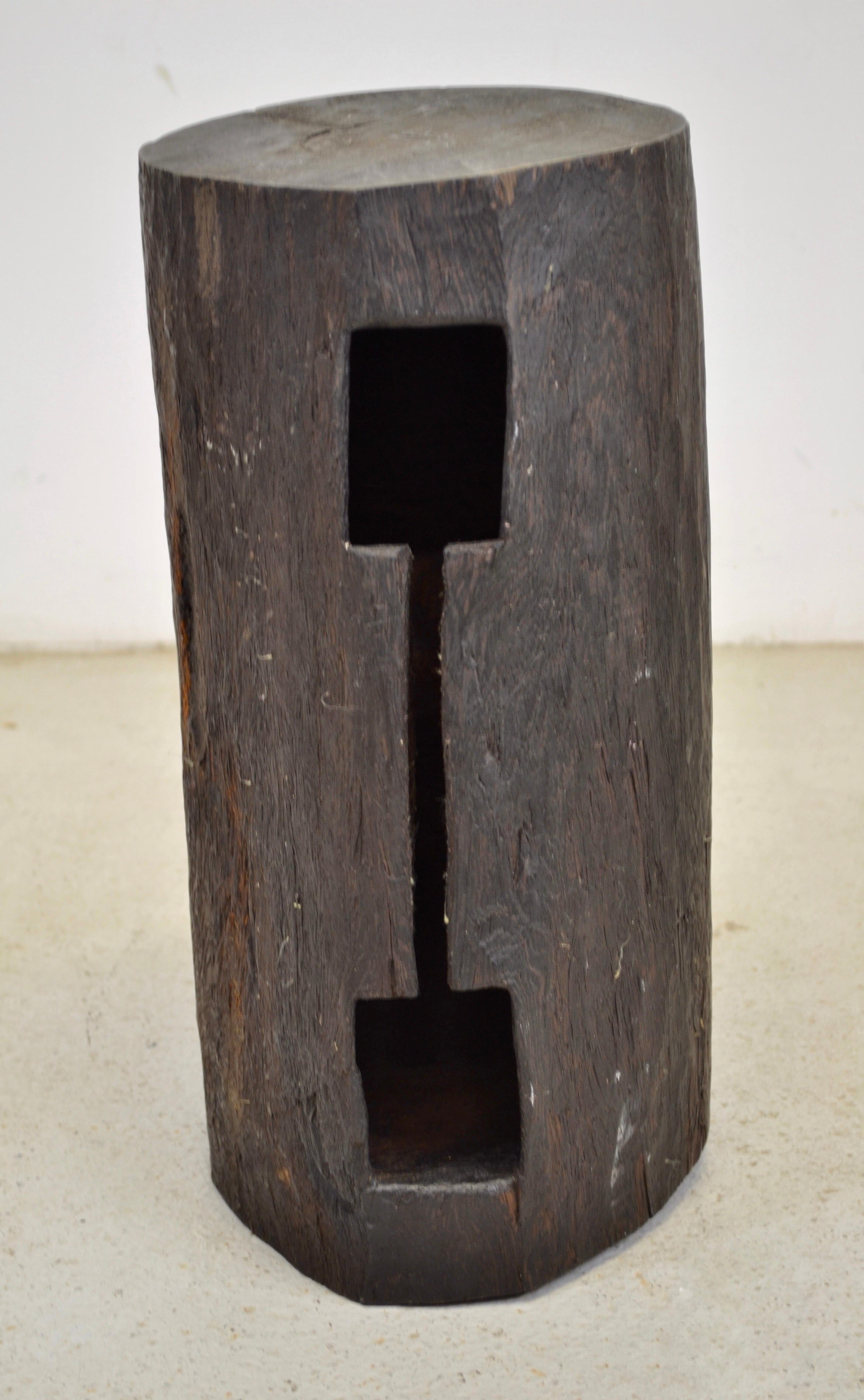 Hand-Carved A wooden brutalist stool - France - 1950 For Sale