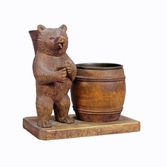 A Wooden Carved Black Forest Bear Desk Set ca. 1920s