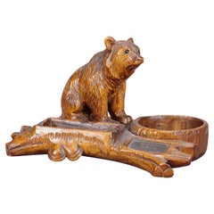 Used A Wooden Carved Black Forest Bear Desk Set ca. 1920s