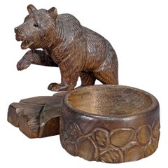 Antique A Wooden Carved Black Forest Bear with Bowl ca. 1920s