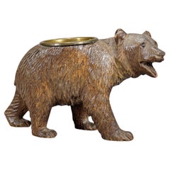 A Wooden Carved Black Forest Bear with Brass Bowl ca. 1920s