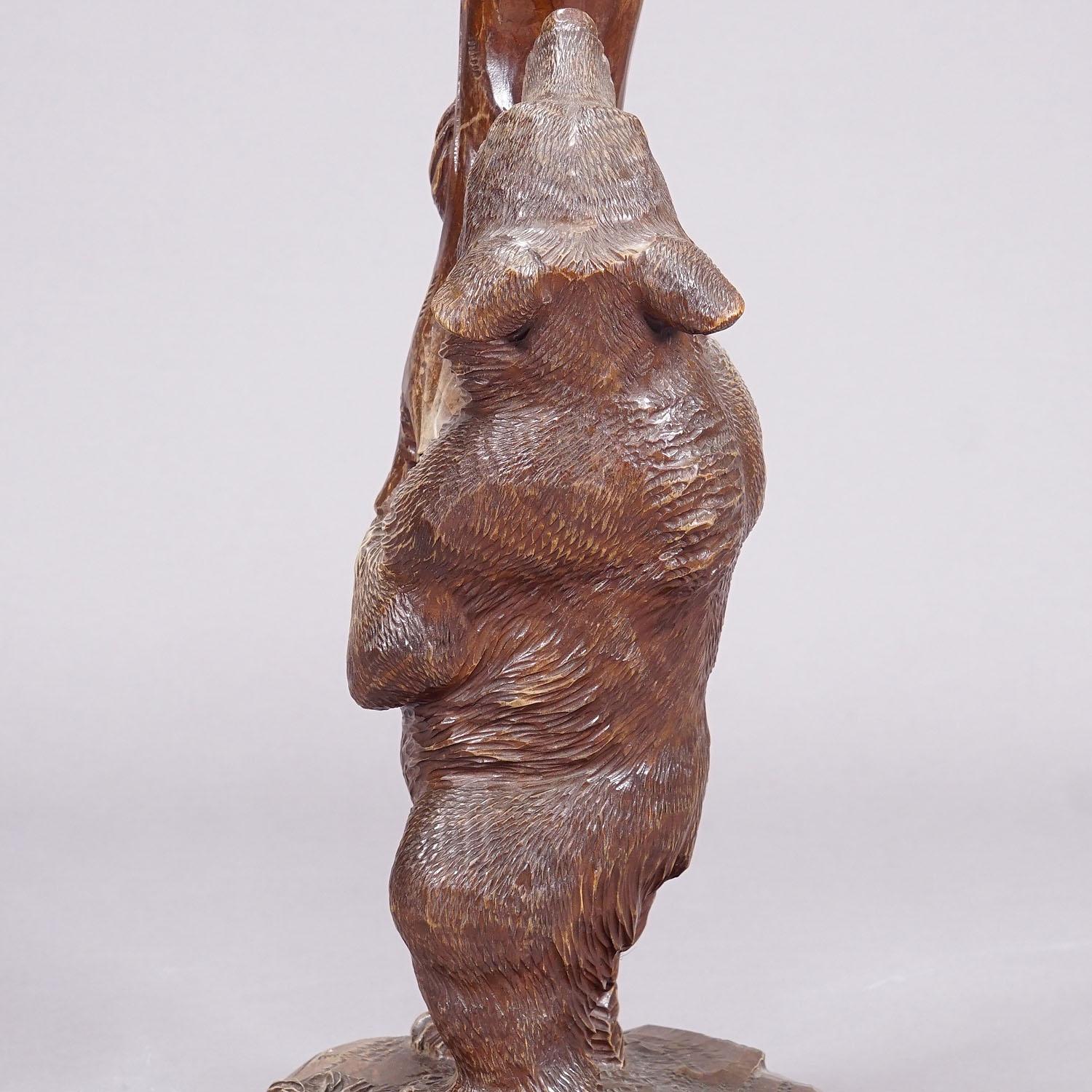 A Wooden Carved Black Forest Bear with Glass Vase ca. 1900s For Sale 2
