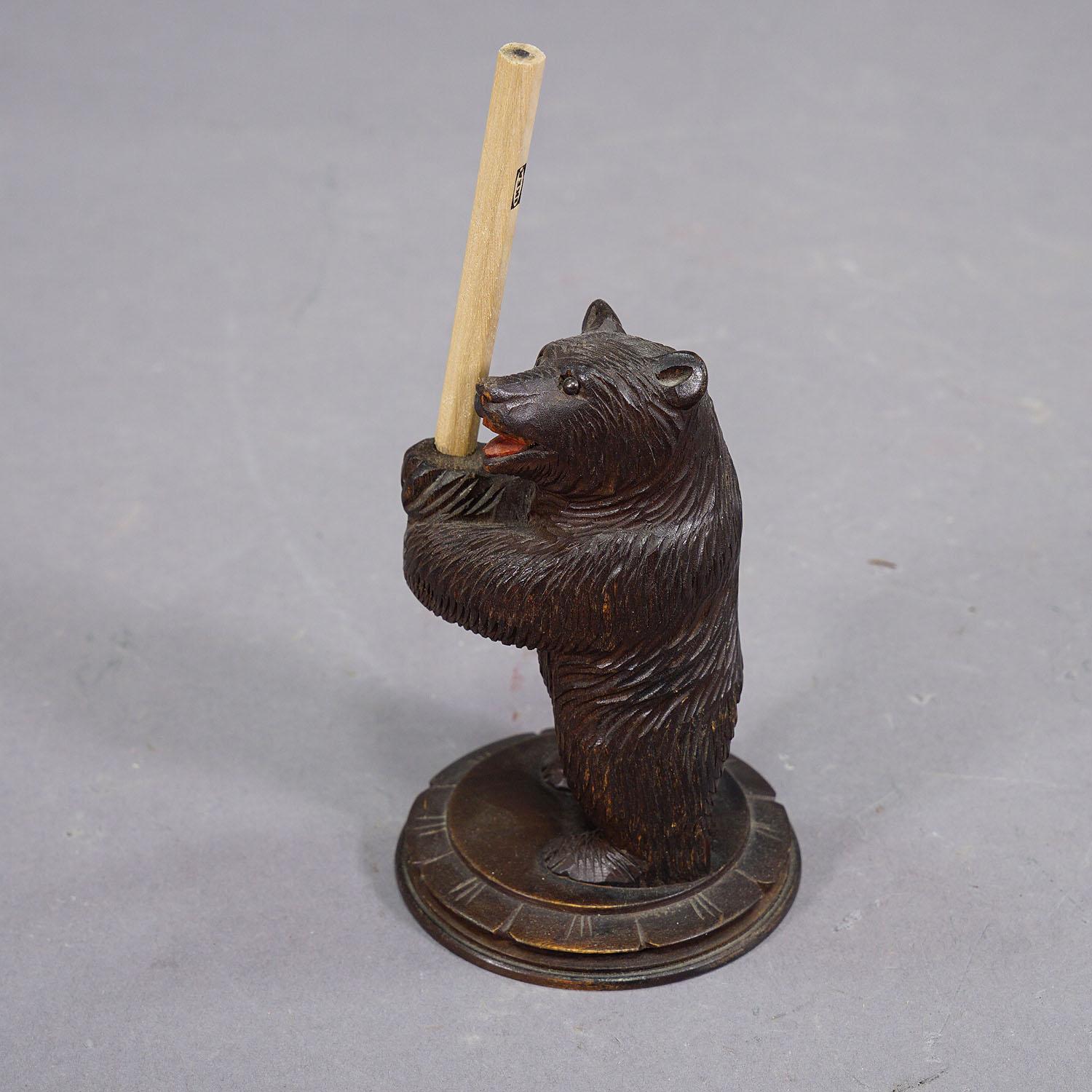 German A Wooden Carved Black Forest Pen Holder with Bear ca. 1930 For Sale