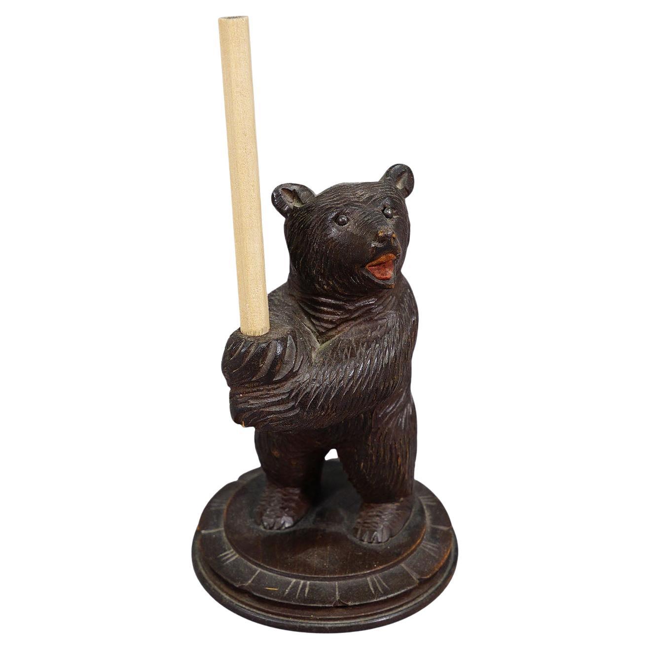 A Wooden Carved Black Forest Pen Holder with Bear ca. 1930 For Sale