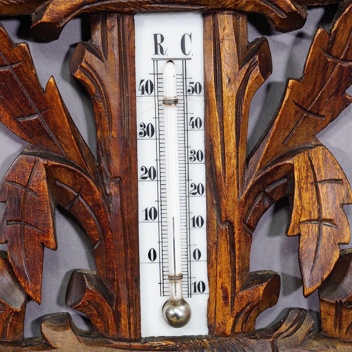 A Wooden Carved Black Forest Weather Station with Bird For Sale 1