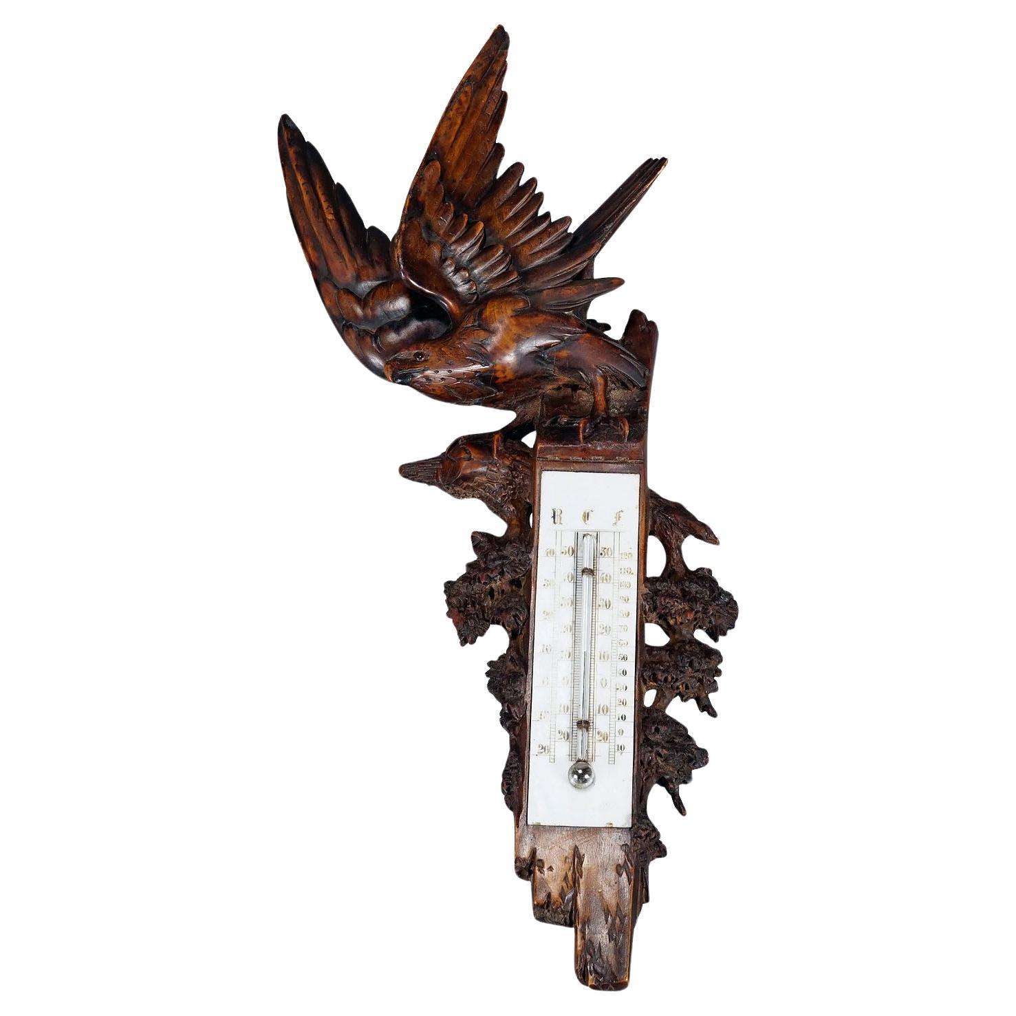 A Wooden Carved Black Forest Weather Station with Eagle For Sale