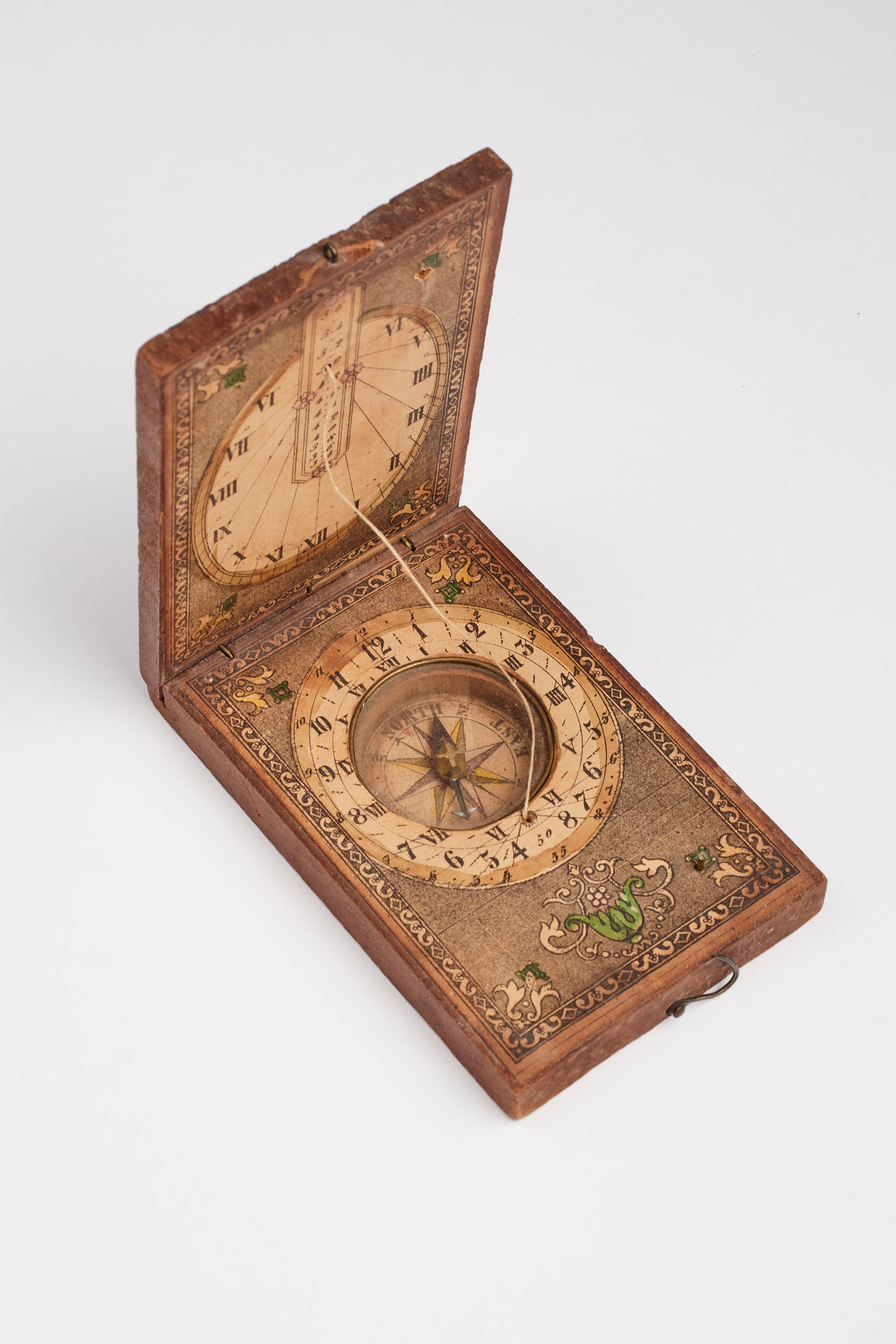 18th Century A wooden diptical sundial, England 1790.  For Sale
