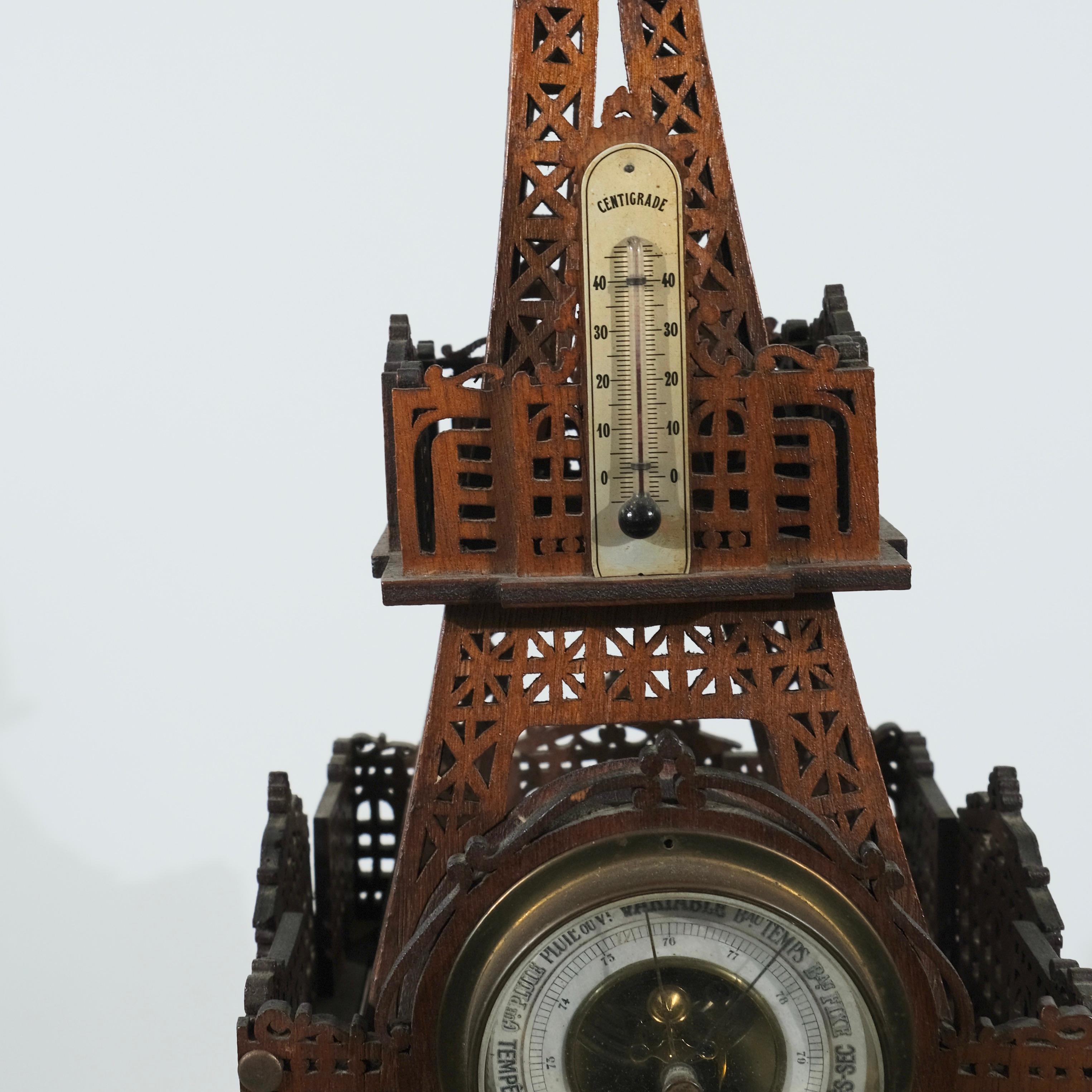 Bois Tour Eiffel avec baromètre et thermomètre, fin du 19e siècle en vente