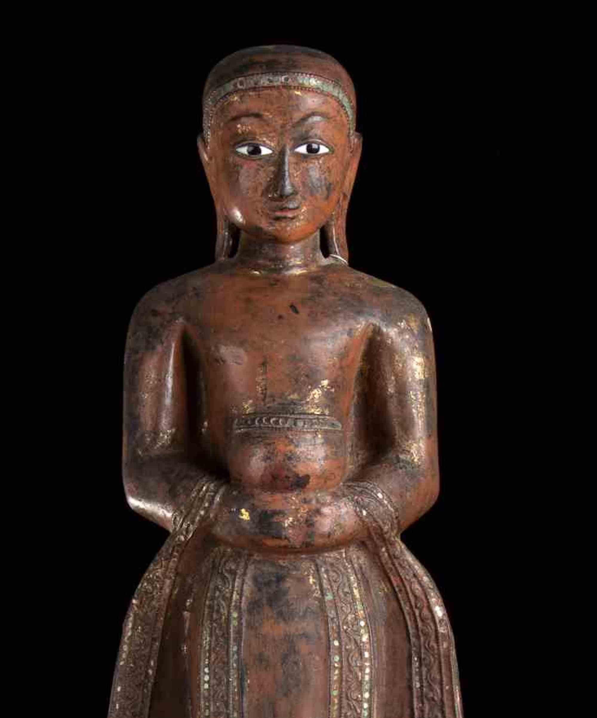 Hand-Carved Wooden Female Figure, Late 19th Century For Sale