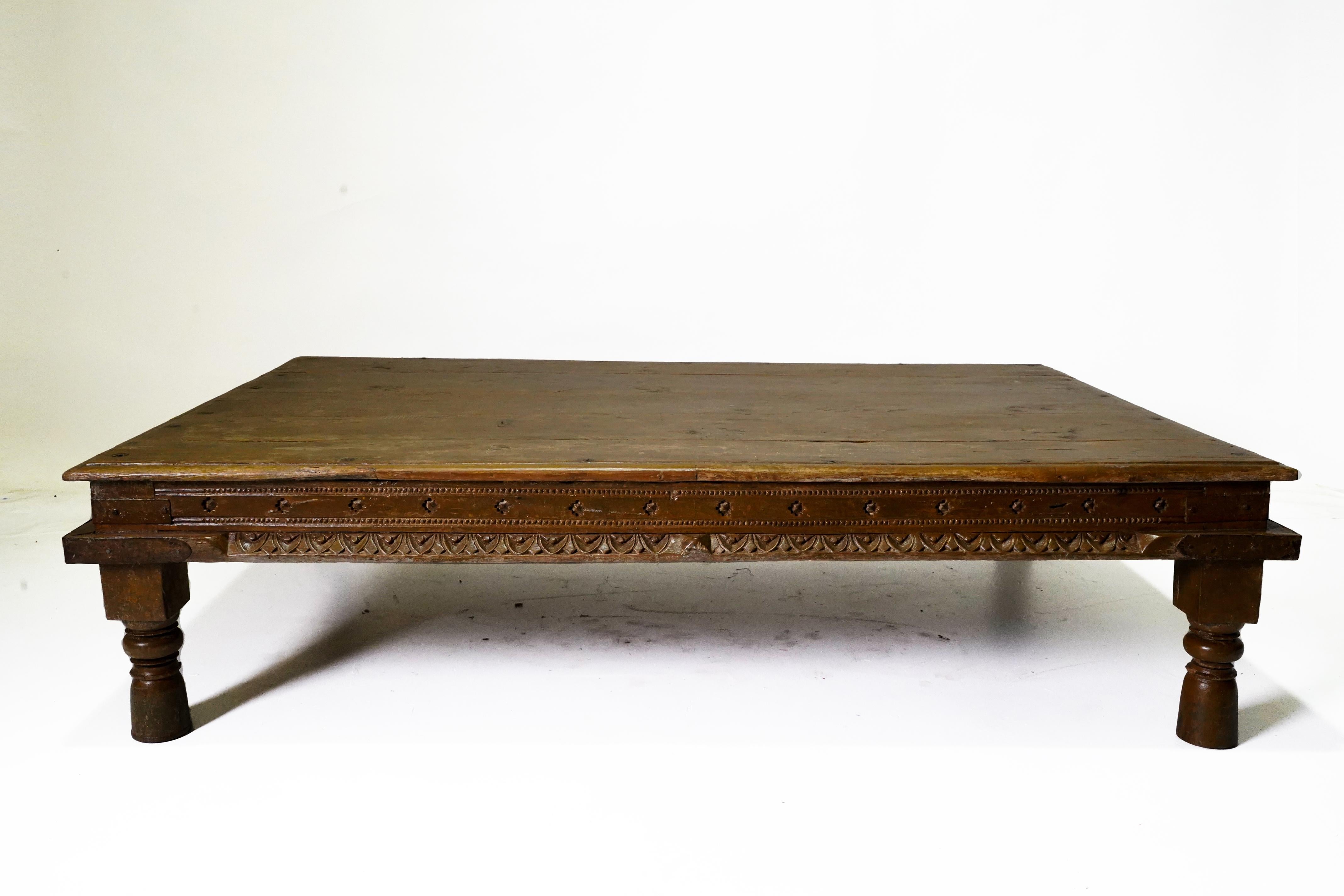 A Wooden Indian Daybed / Coffee Table With Baluster Legs 7
