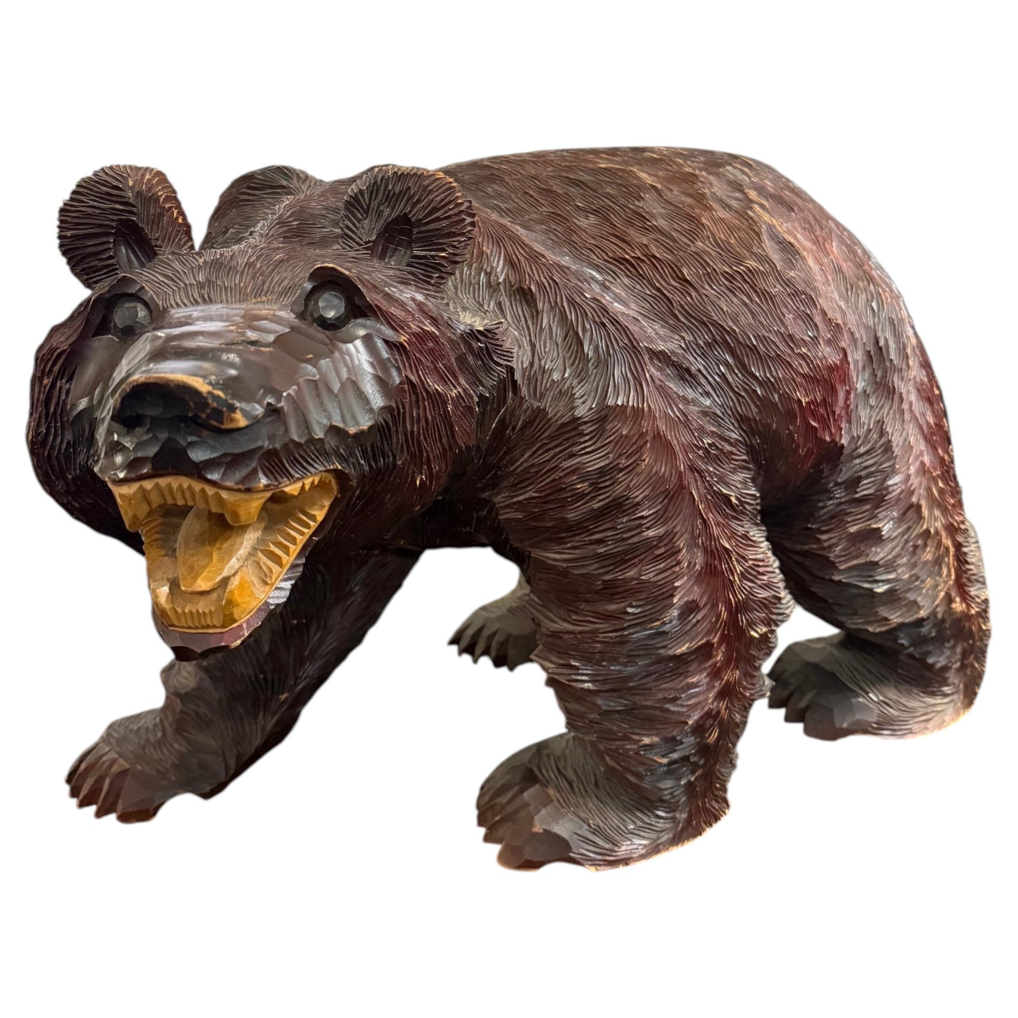 A Wooden Japanese Hokkaido Kibori Kuma Bear, Early 20th Century