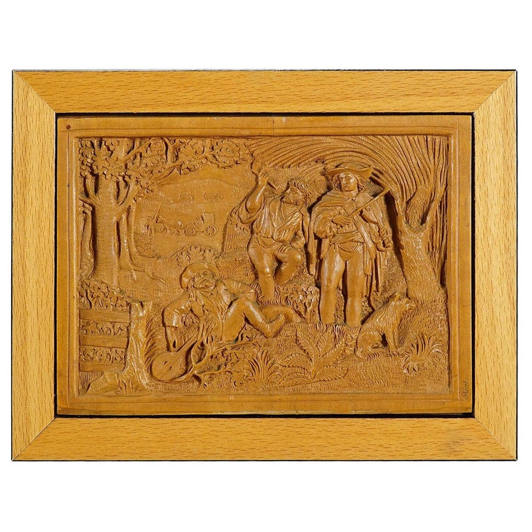 Wooden Micro Carving Plaque by Johann Rint, circa 1880 For Sale