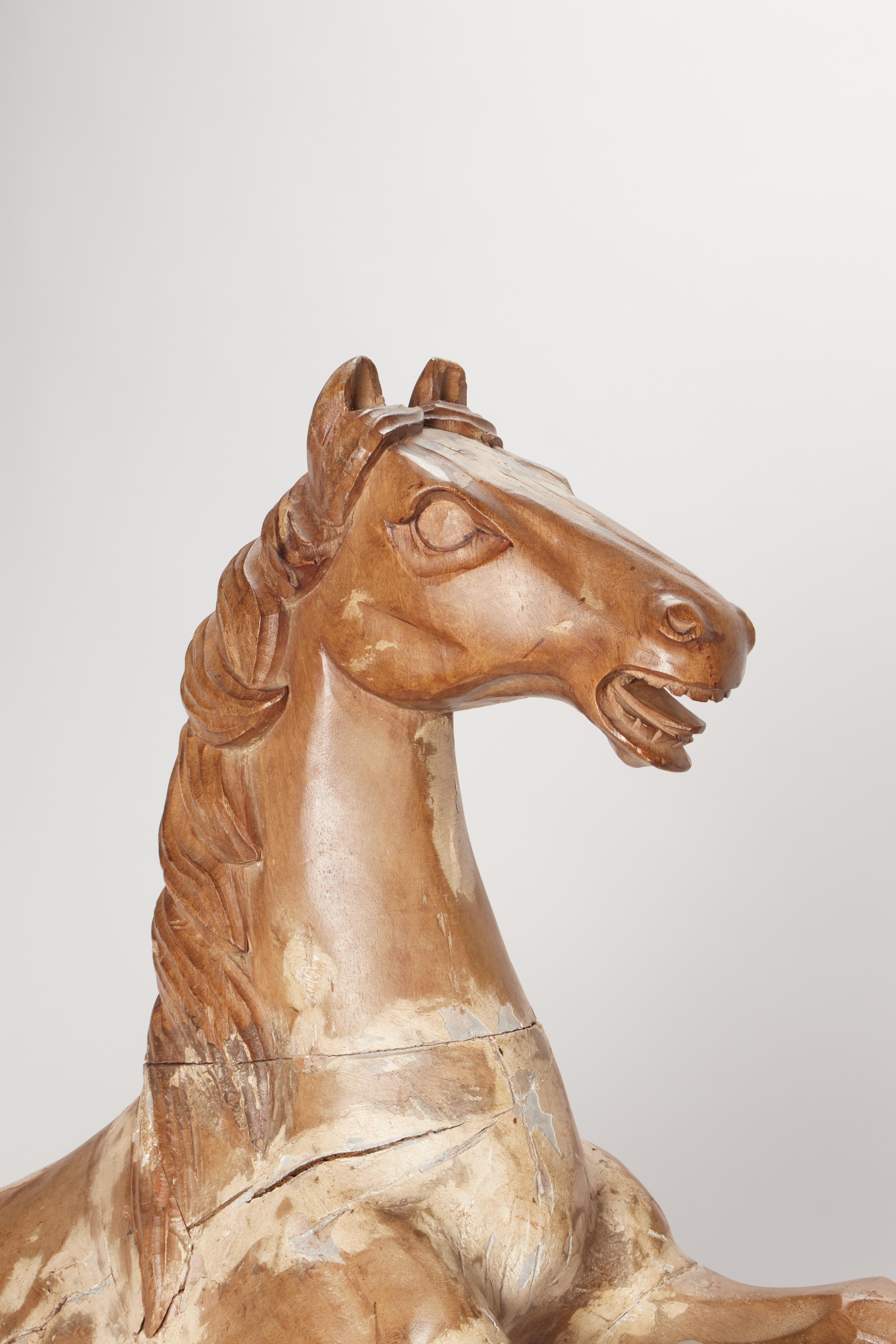 A wooden sculpture depicting a prancing carousel horse, Italy 1750. For Sale 1