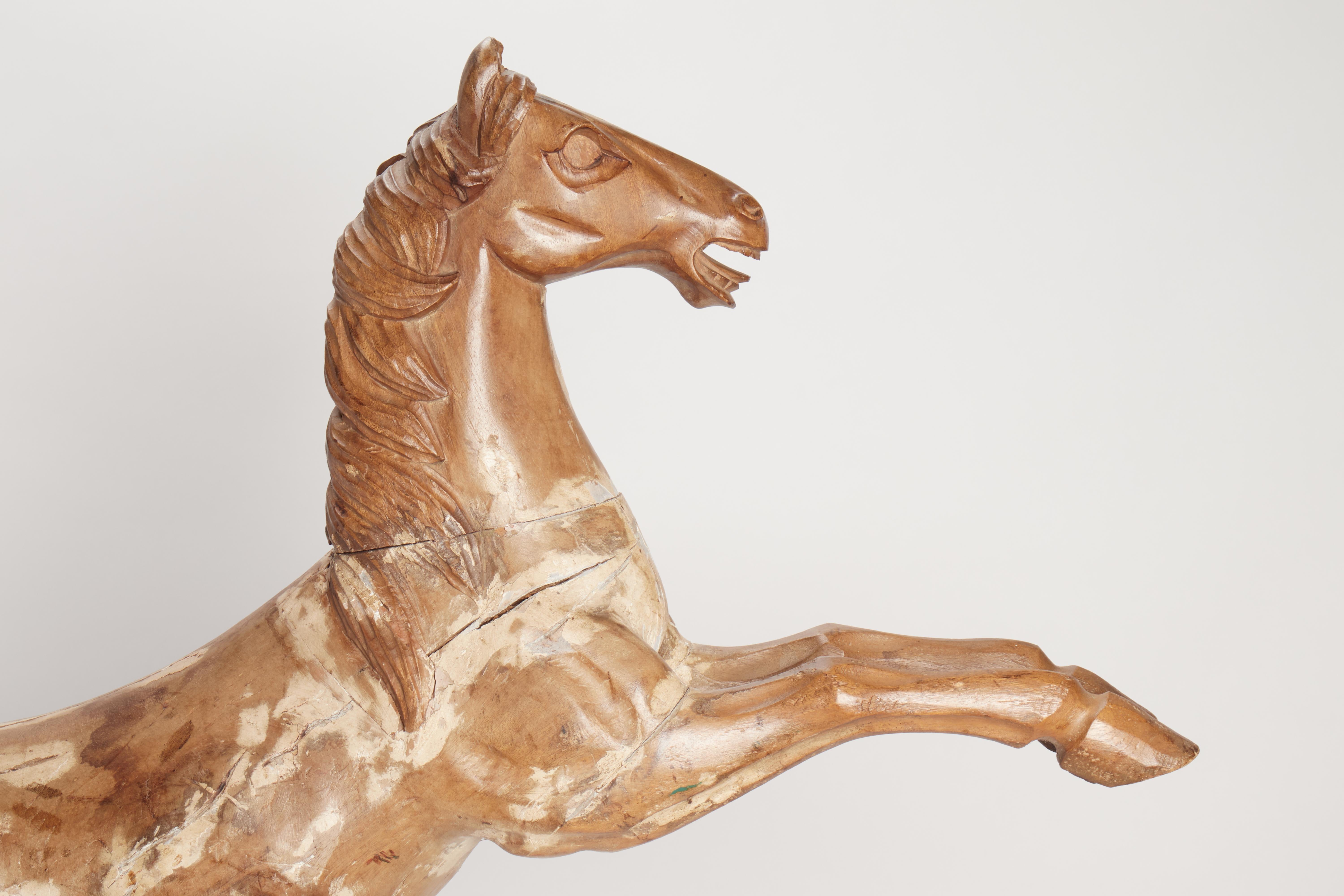 Mid-18th Century Wooden Sculpture of a Rampant Carrousel Horse, Italy, 1750