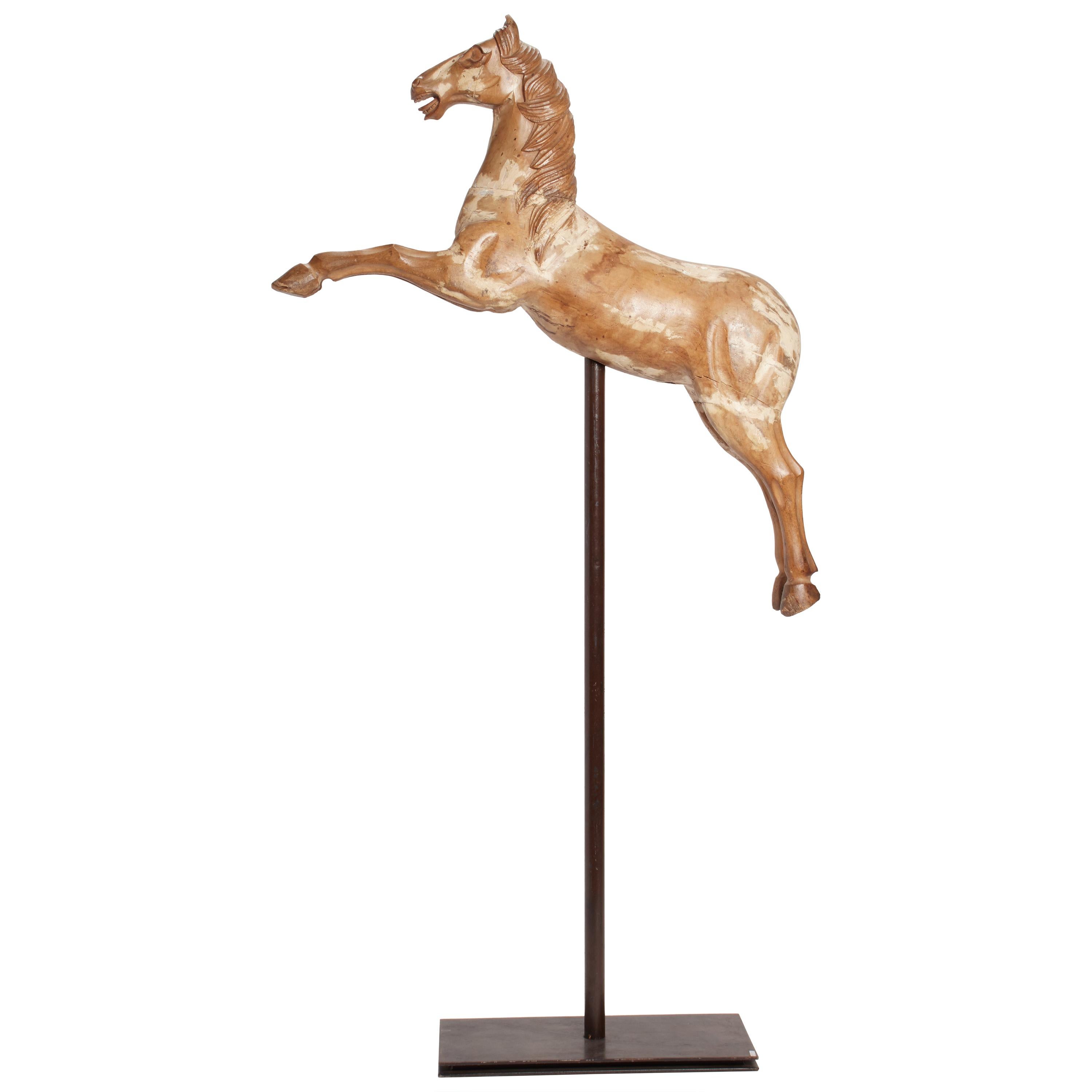 Wooden Sculpture of a Rampant Carrousel Horse, Italy, 1750