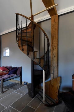 Wooden Spiral Staircase with Wrought Iron Balusters, 19th Century