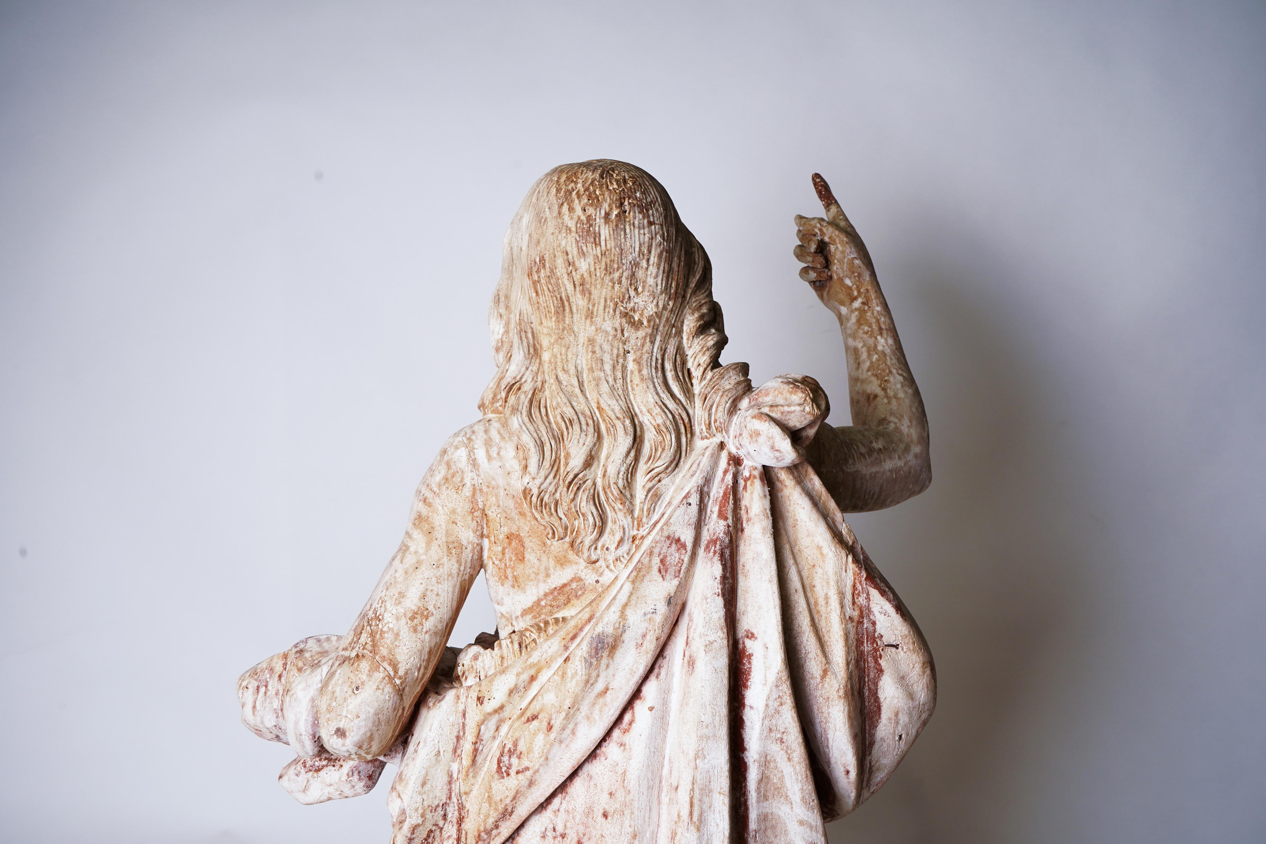 Rare 18th C Wooden Statue of  St. John the Baptist For Sale 9