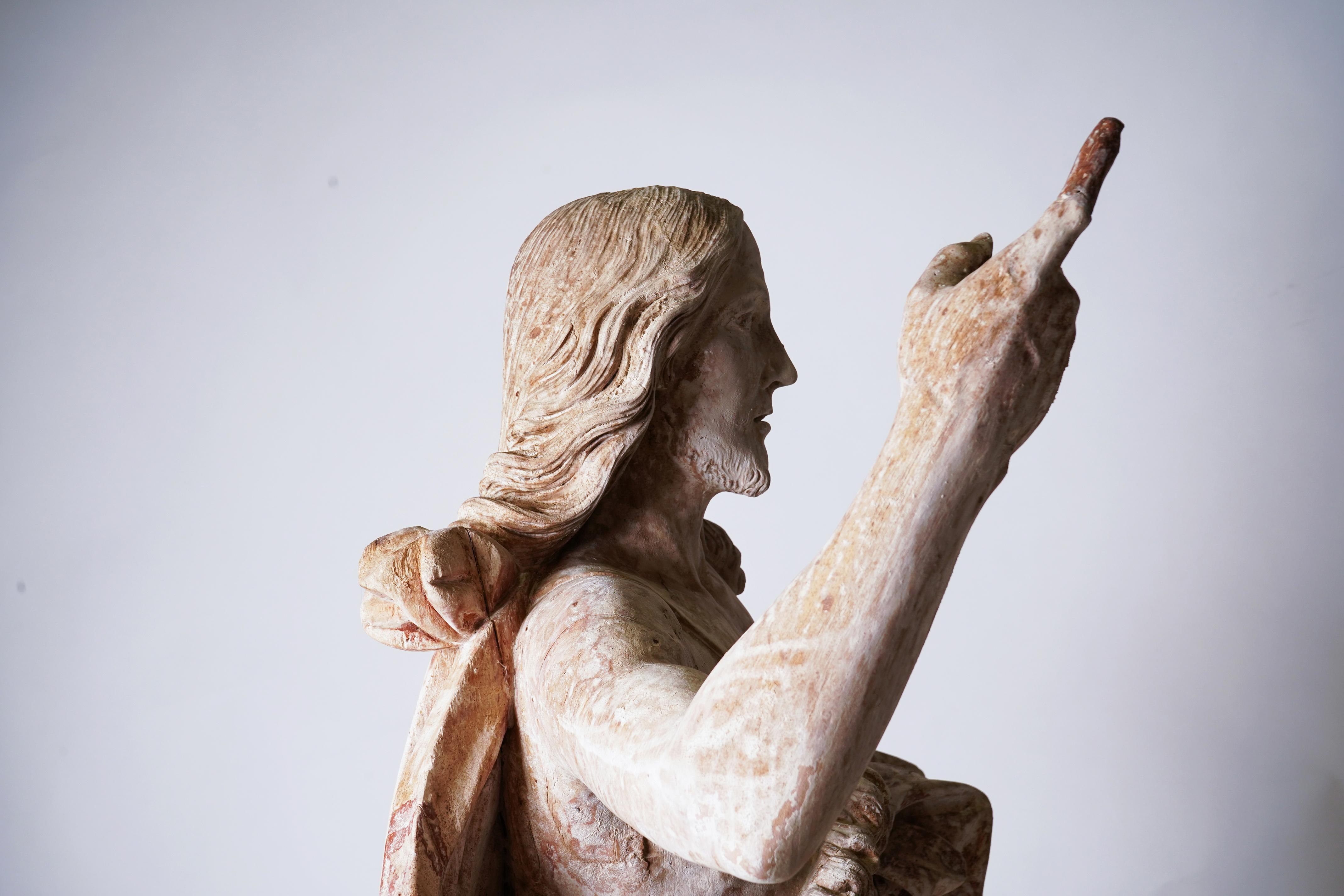 Rare 18th C Wooden Statue of  St. John the Baptist For Sale 11