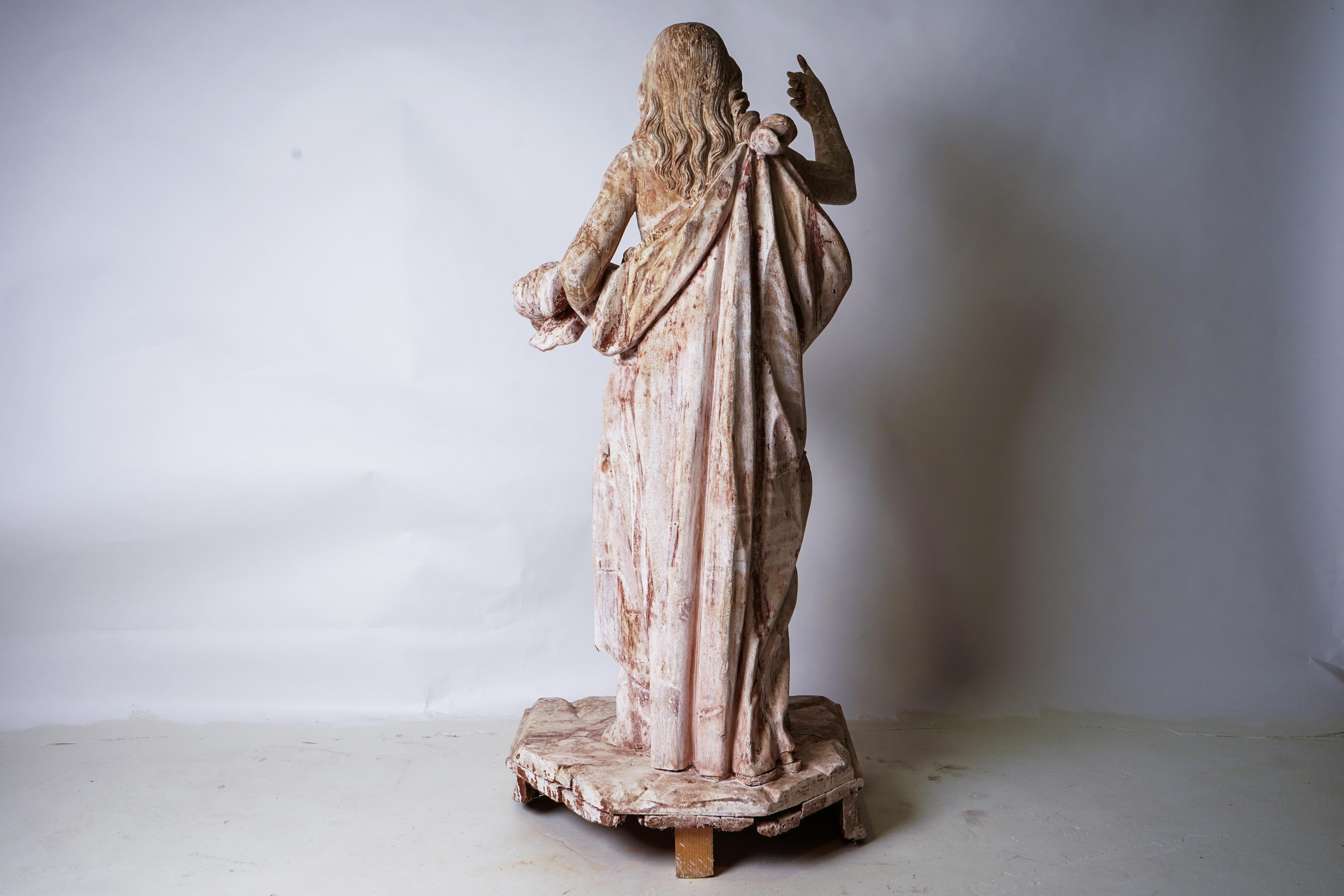 French Rare 18th C Wooden Statue of  St. John the Baptist For Sale