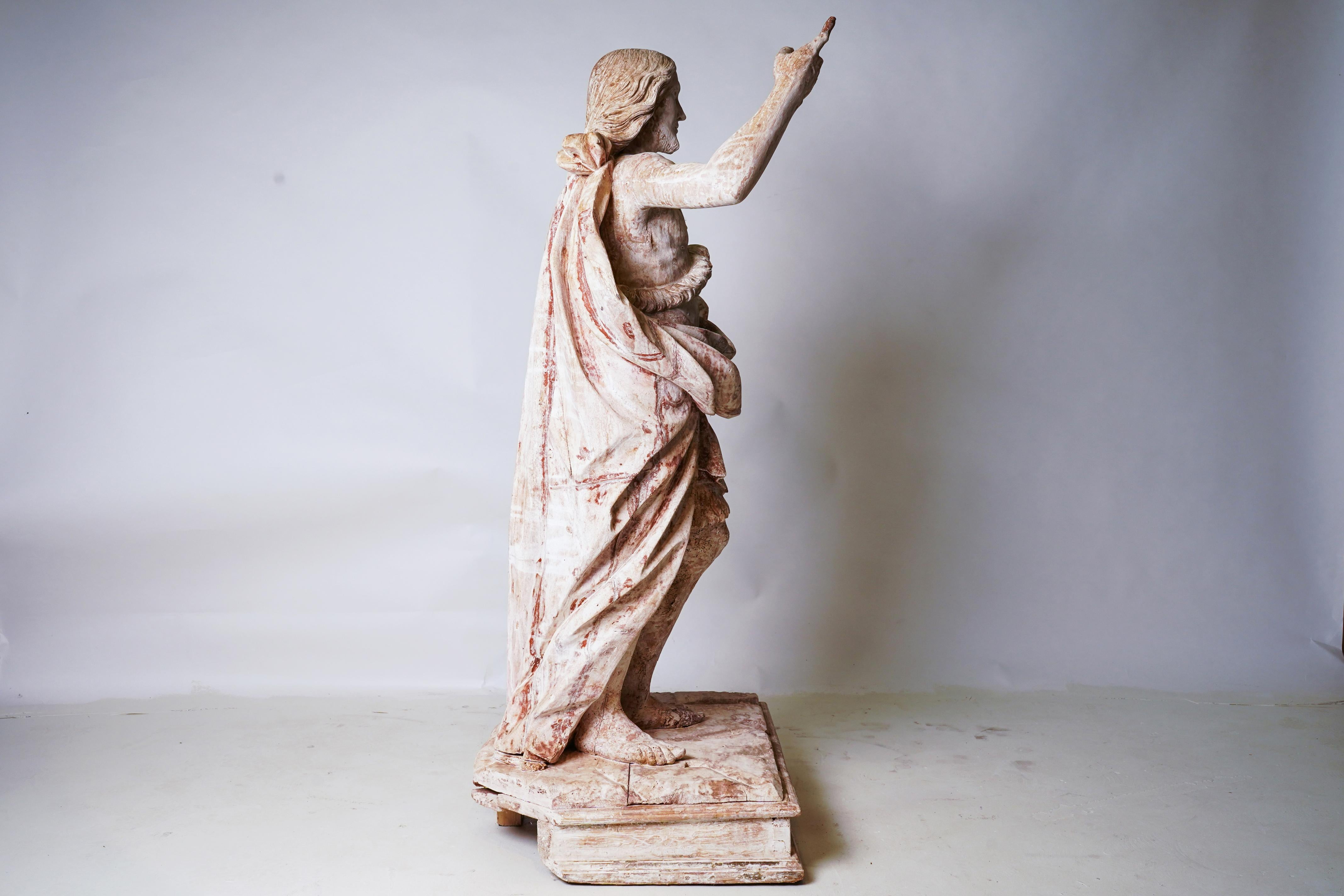 Rare 18th C Wooden Statue of  St. John the Baptist In Good Condition For Sale In Chicago, IL