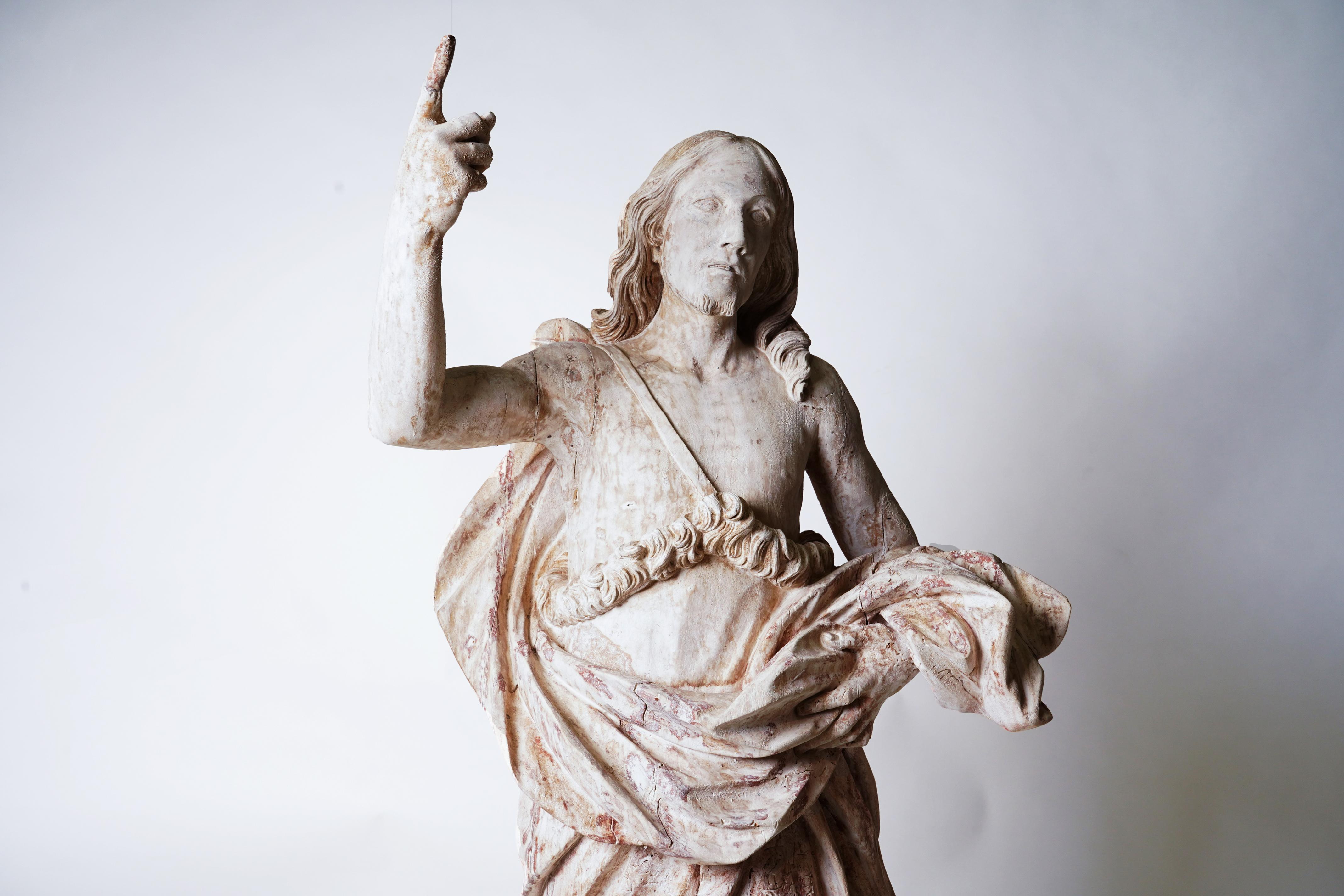 18th Century and Earlier Rare 18th C Wooden Statue of  St. John the Baptist For Sale