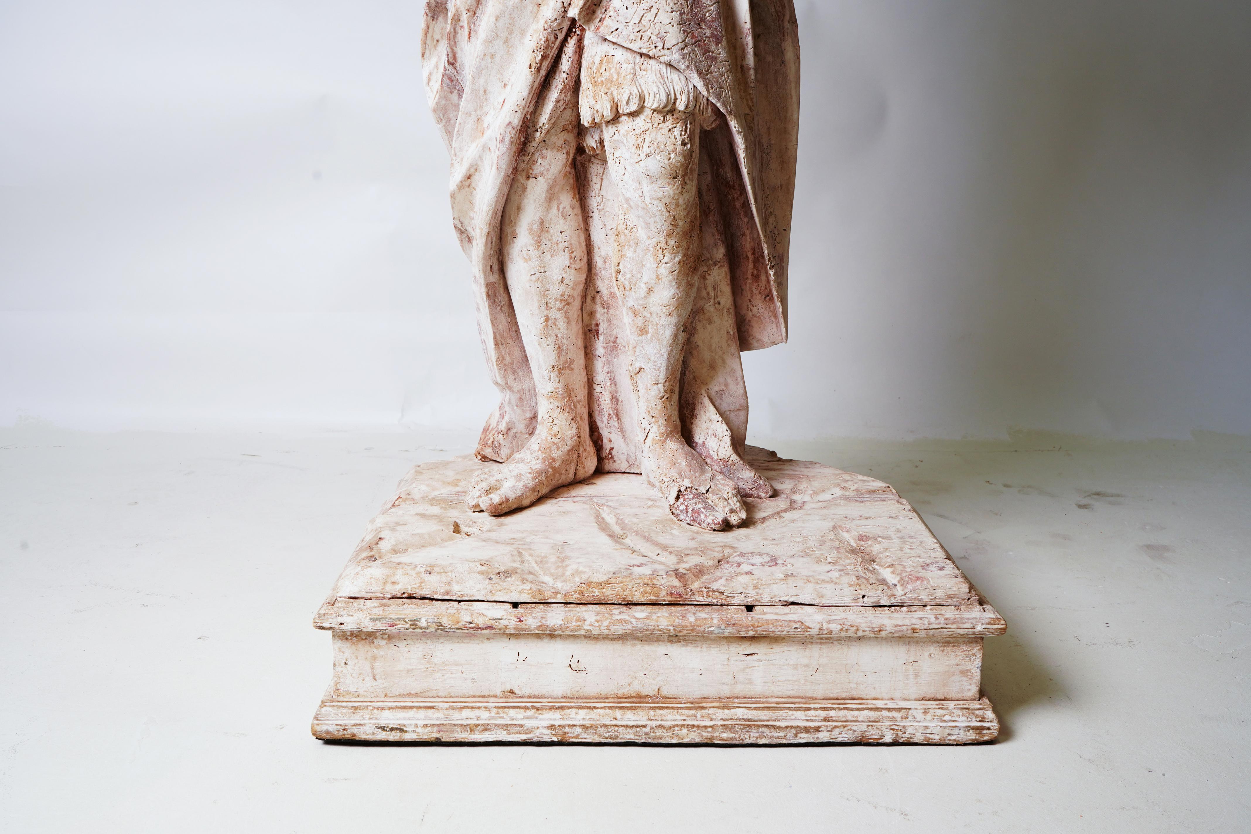 Rare 18th C Wooden Statue of  St. John the Baptist For Sale 1