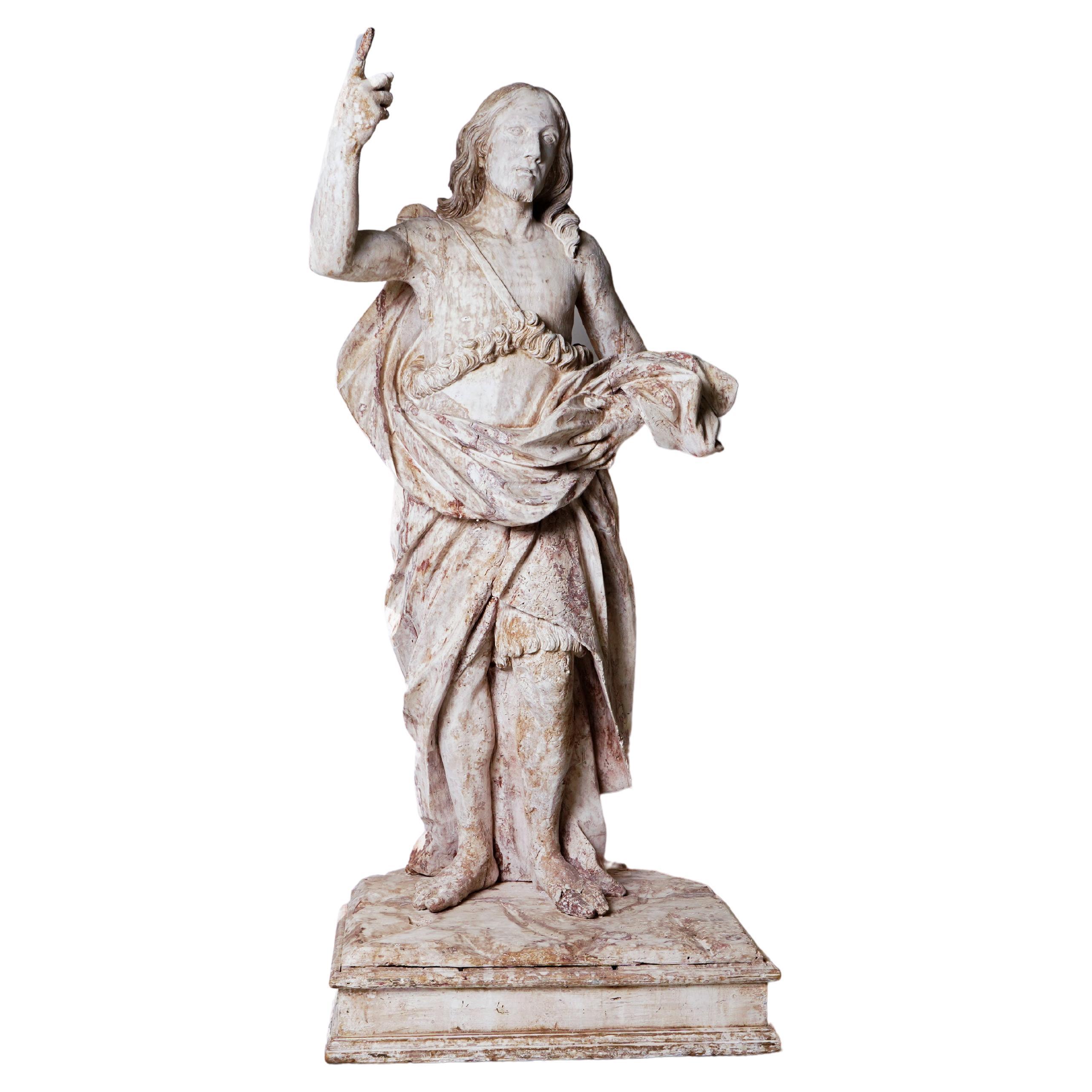 Rare 18th C Wooden Statue of  St. John the Baptist For Sale