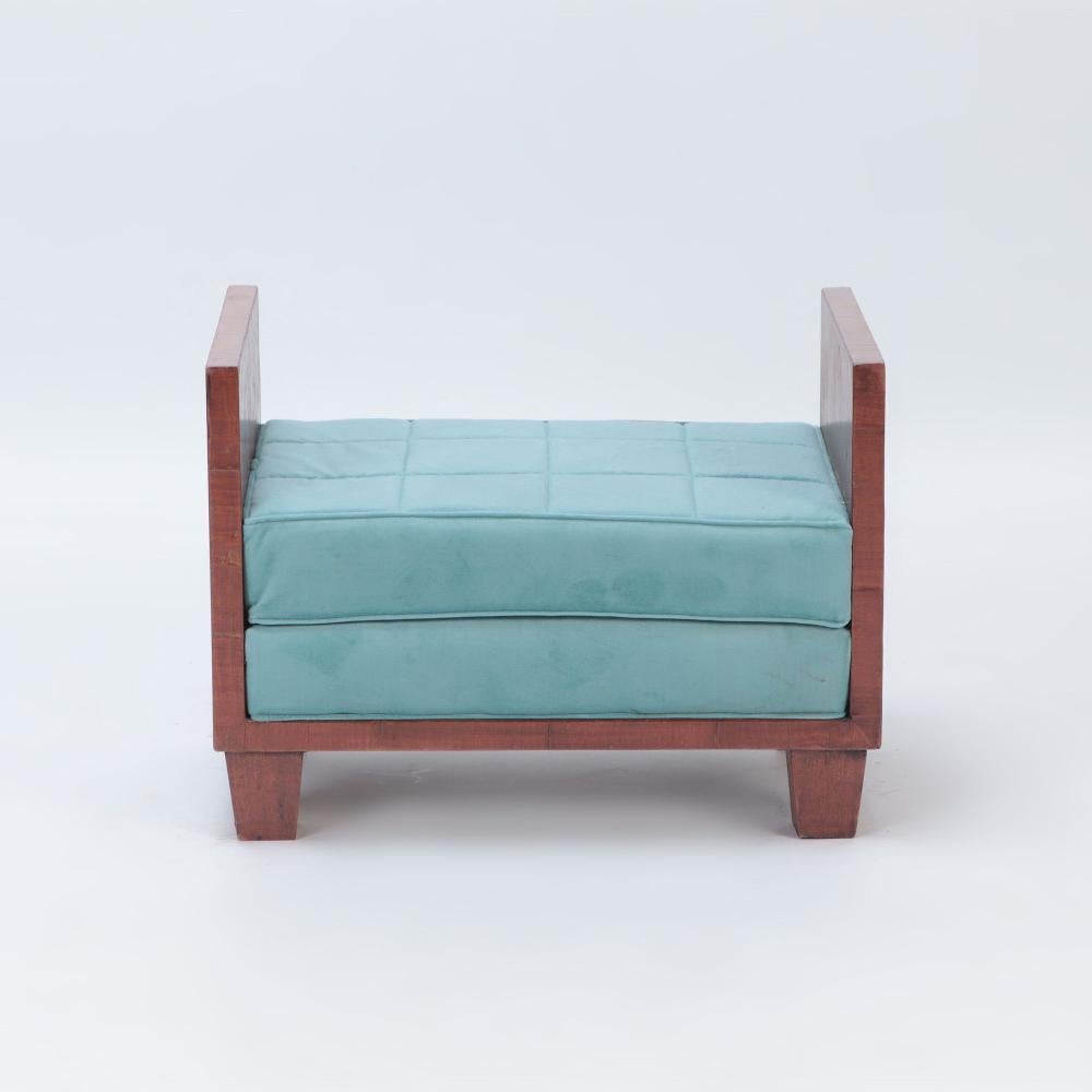 Mid-Century Modern A wooden upholstered bench, in the manner of Jean-Michel Frank, contemporary.  For Sale