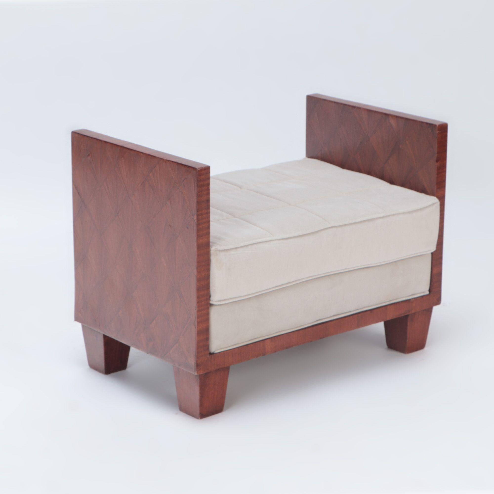 Mid-Century Modern Wooden Upholstered Bench, in the Manner of Jean-Michel Frank, Contemporary For Sale