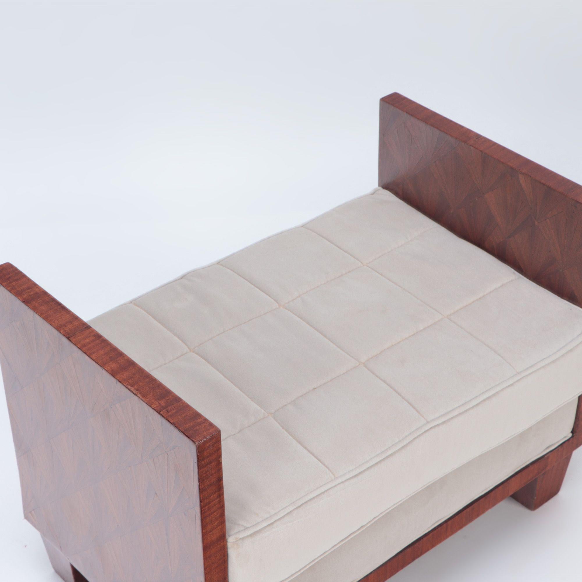Wooden Upholstered Bench, in the Manner of Jean-Michel Frank, Contemporary In Good Condition For Sale In Philadelphia, PA