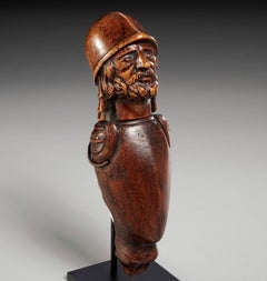 Wooden Whistle Carved in the Form of a Helmeted Soldier, 19th Century