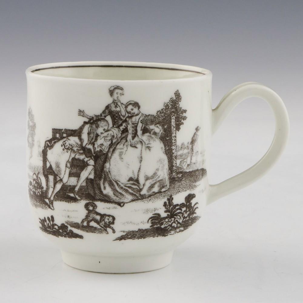XVIIIe siècle et antérieur Tasse à café et soucoupe en porcelaine de Worcester imprimé Hancock L'Amour, vers 1760 en vente