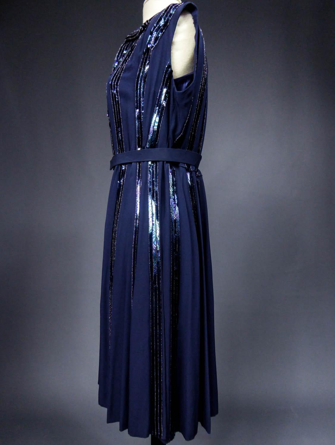 Couture Besticktes Chiffonkleid in Worth mit Pailletten - England um 1960 im Angebot 9