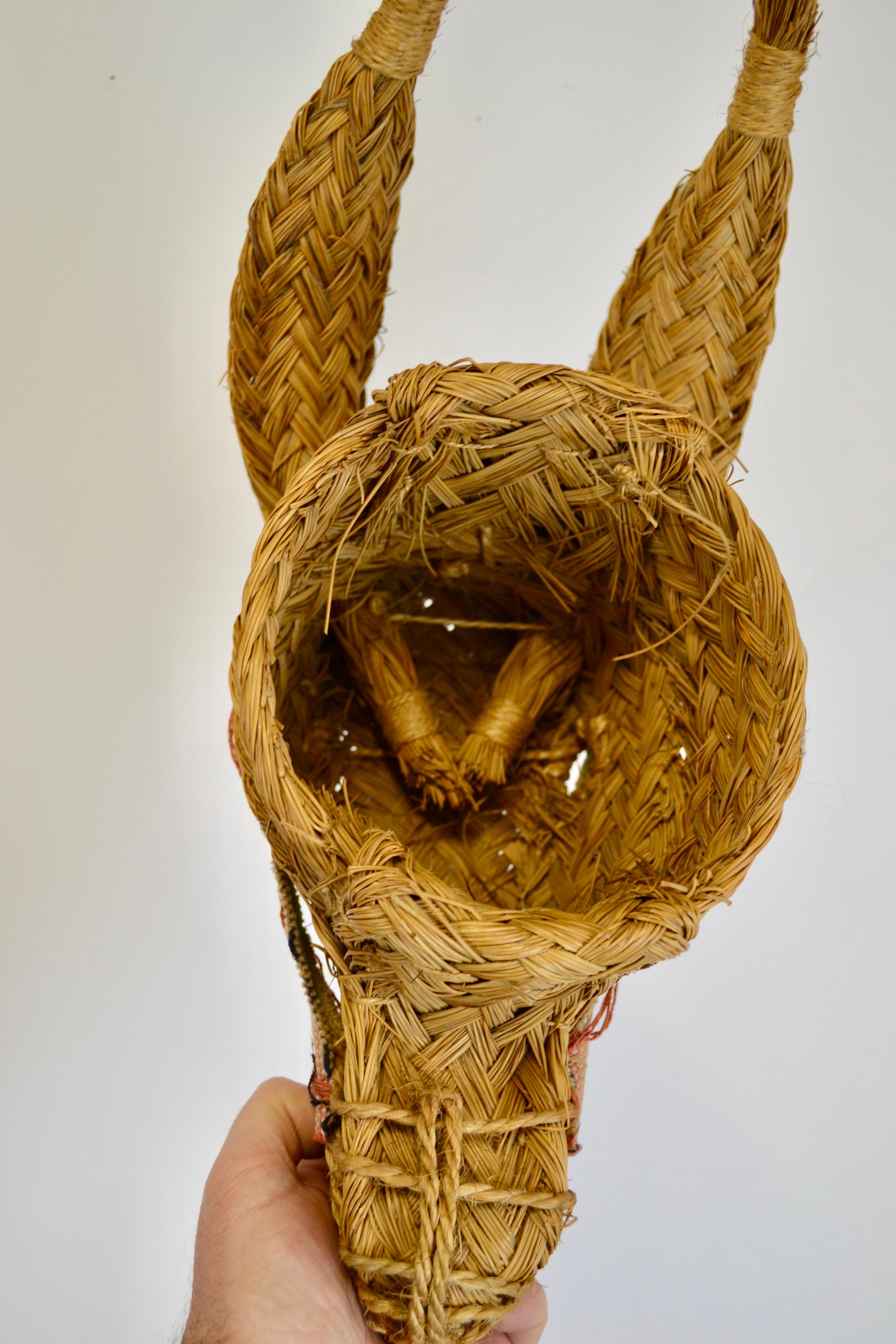 French Provincial A woven wicker donkey head wall mask – 1970s - France For Sale