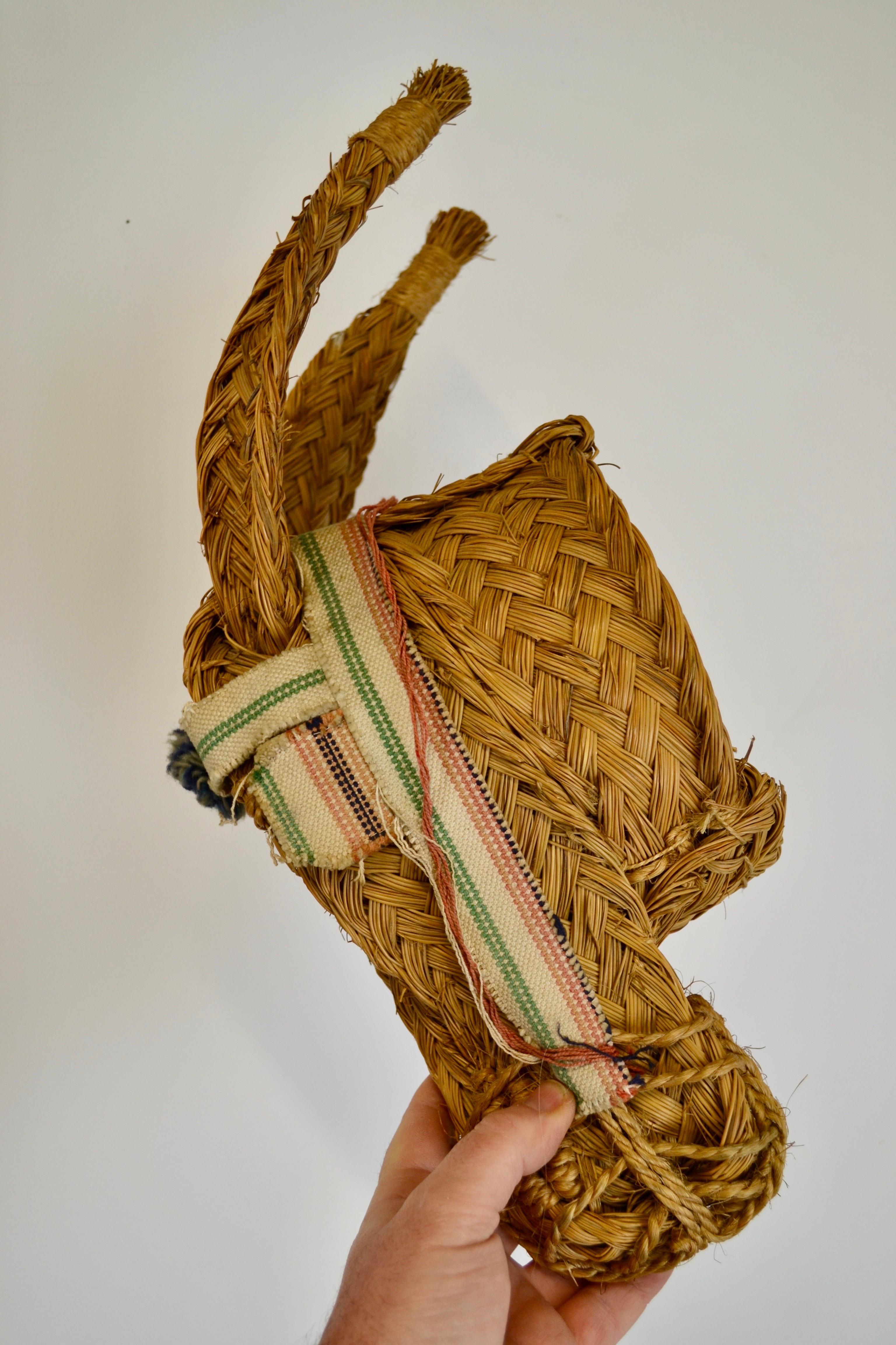 French A woven wicker donkey head wall mask – 1970s - France For Sale