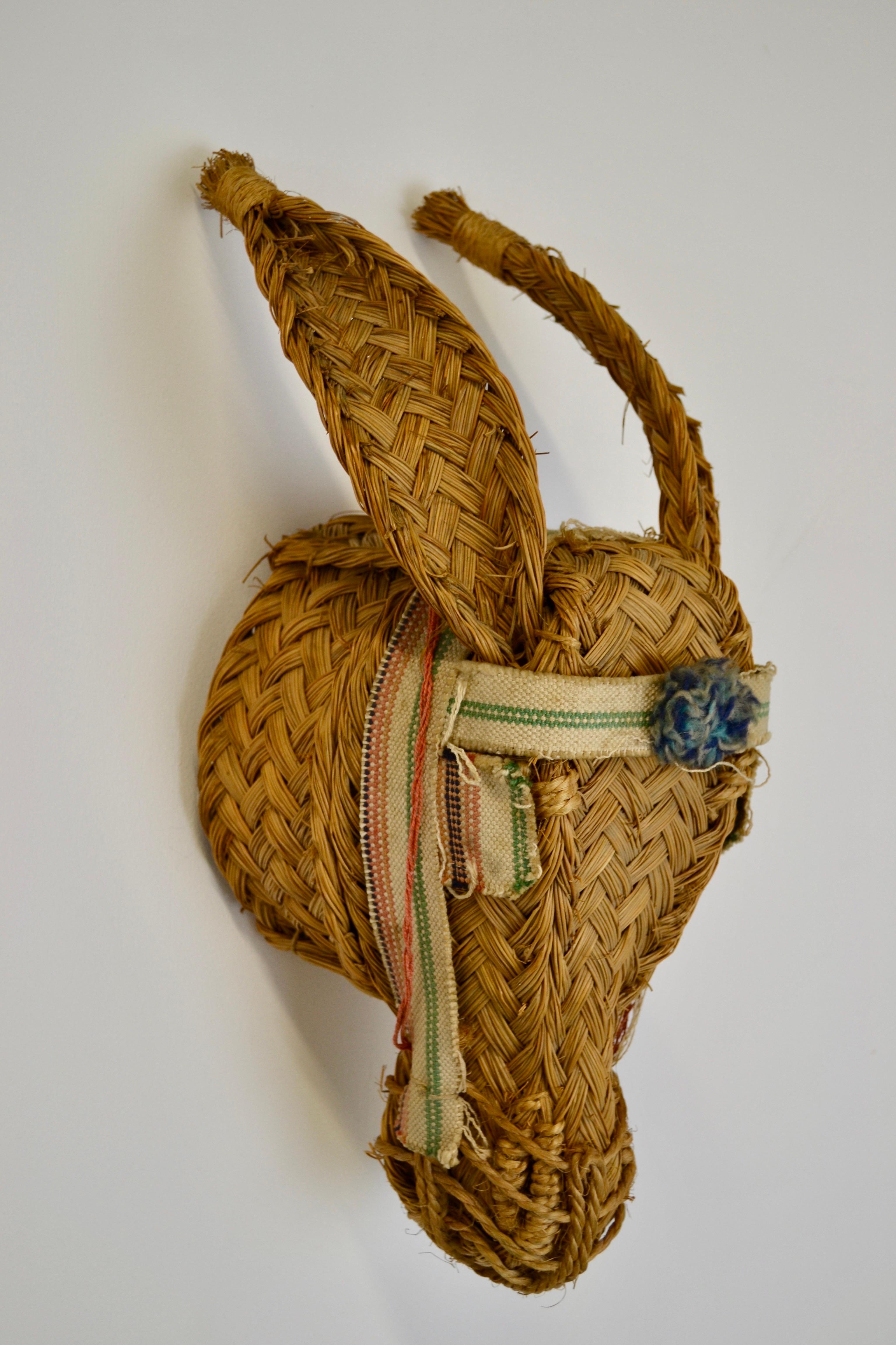 Late 20th Century A woven wicker donkey head wall mask – 1970s - France For Sale