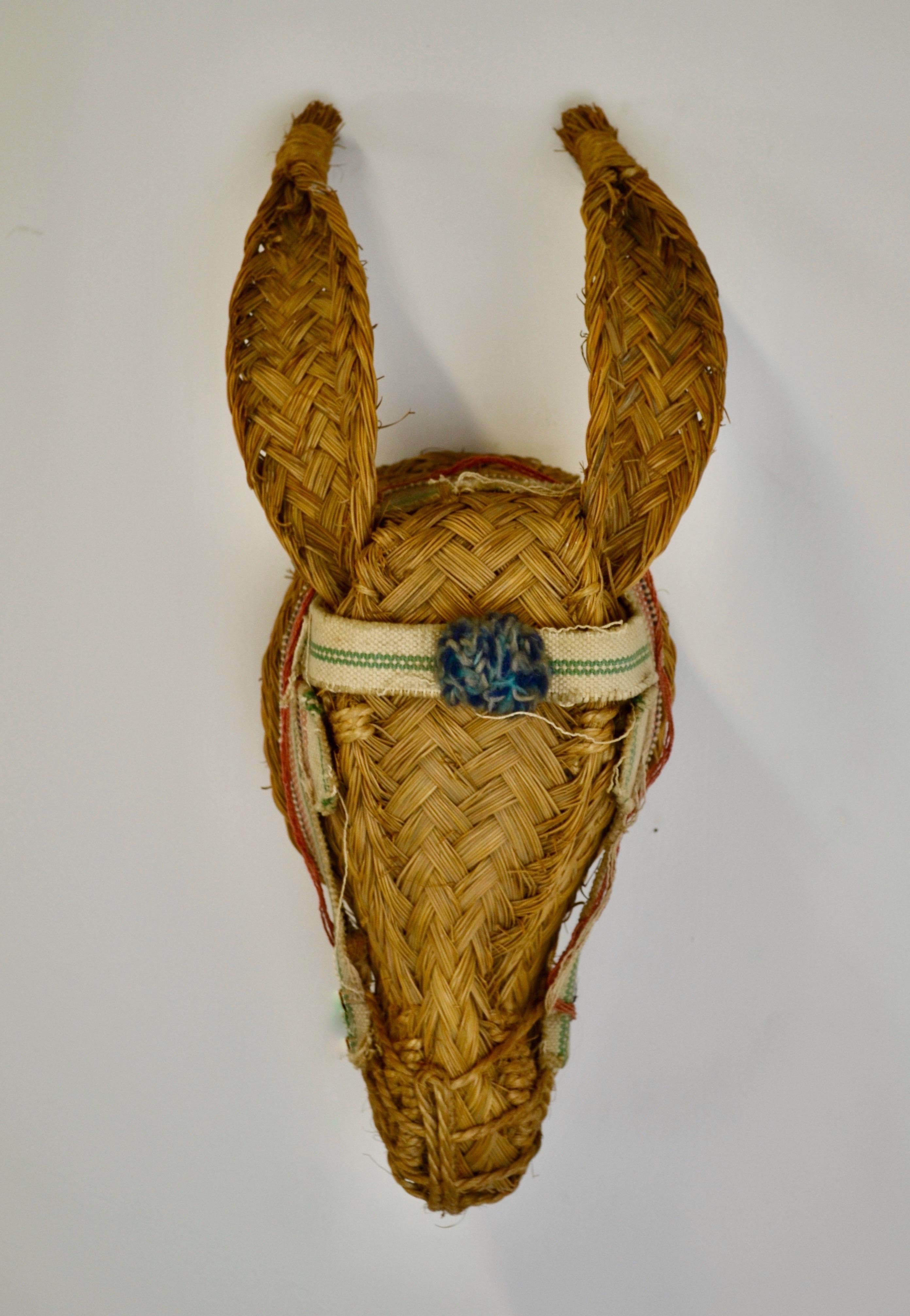 Natural Fiber A woven wicker donkey head wall mask – 1970s - France For Sale