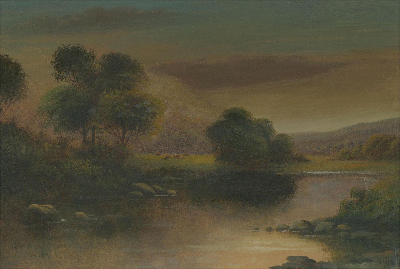 A. Wright - Early 20th Century Oil, Quiet Lake For Sale 1