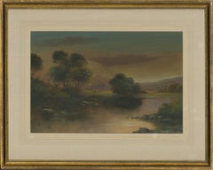 Ölgemälde, Quiet Lake, von A. Wright, frühes 20. Jahrhundert