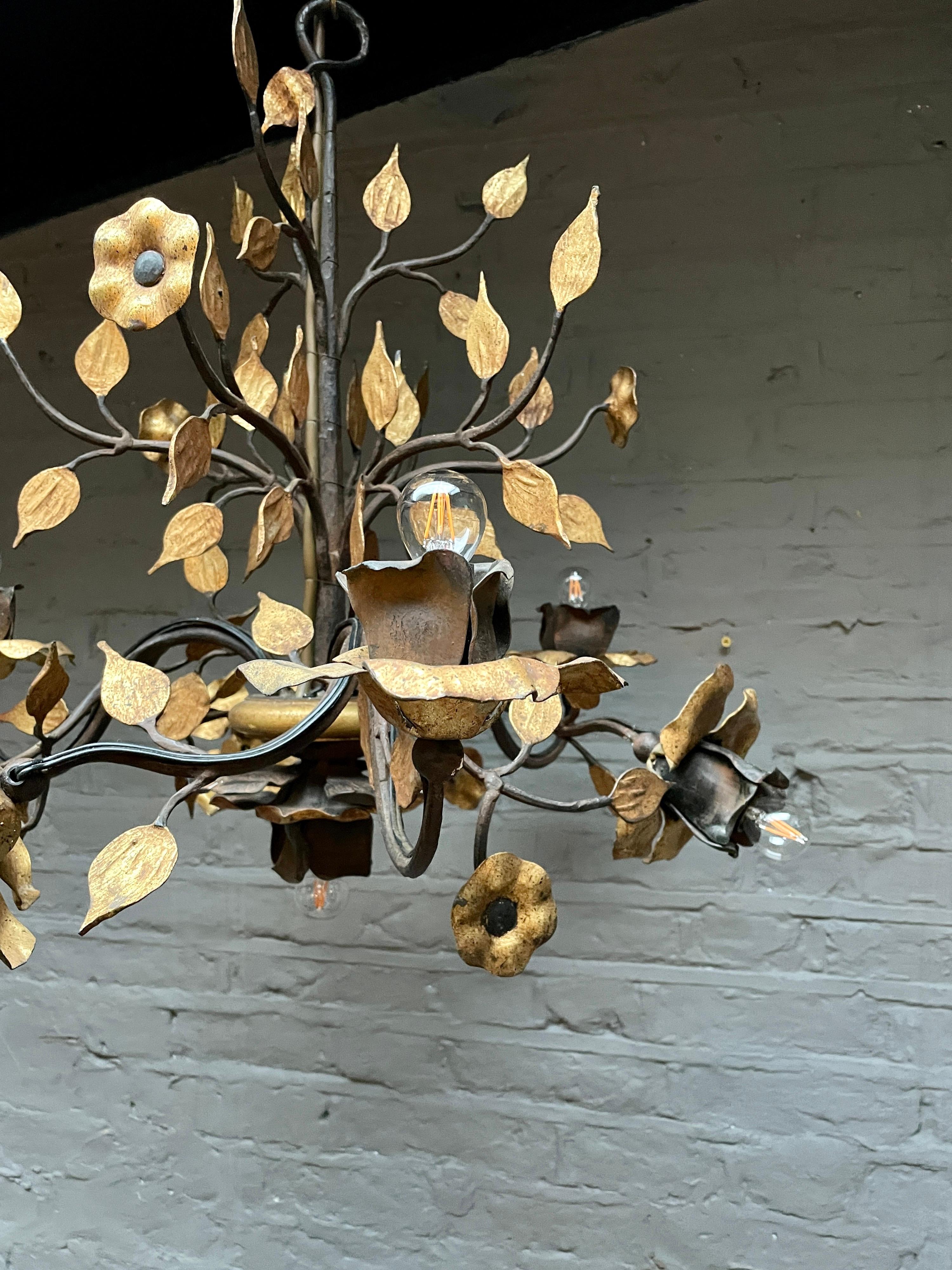 Spanish Wrought Iron and Gold Gilt Chandelier