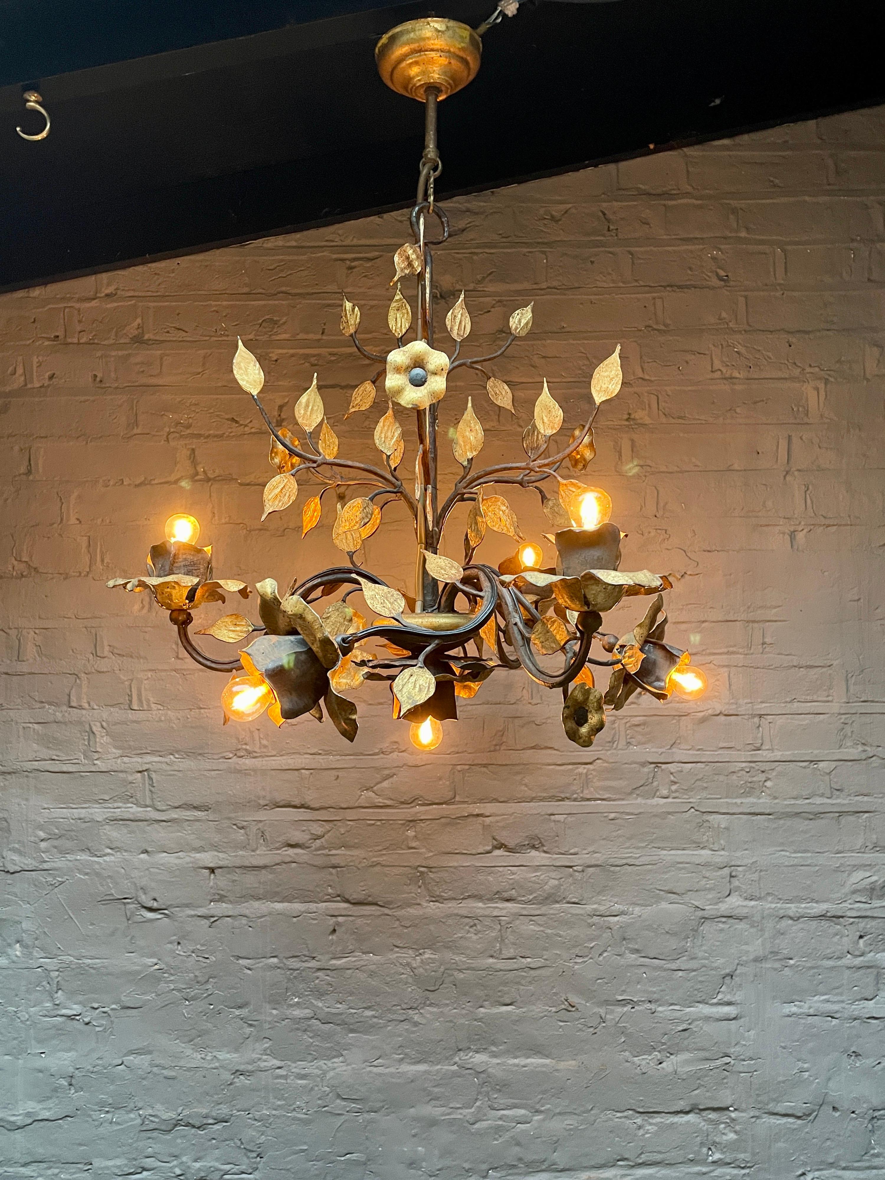 Wrought Iron and Gold Gilt Chandelier 2