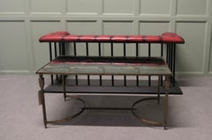 A Wrought Iron and Leather Wrap Around Fire Side Fender